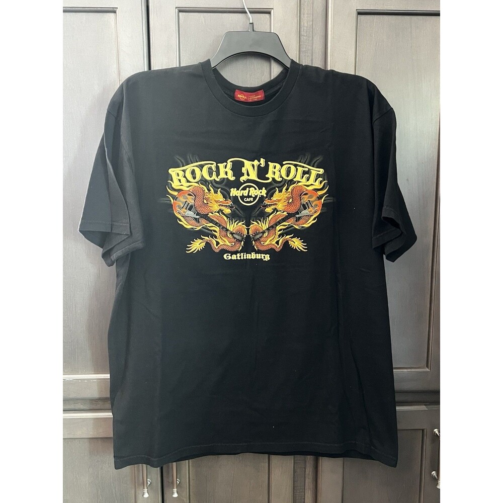 Hard Rock Cafe Gatlinburg Dragon Guitar Rock N Roll T-Shirt Black Men’s XL NWOT
